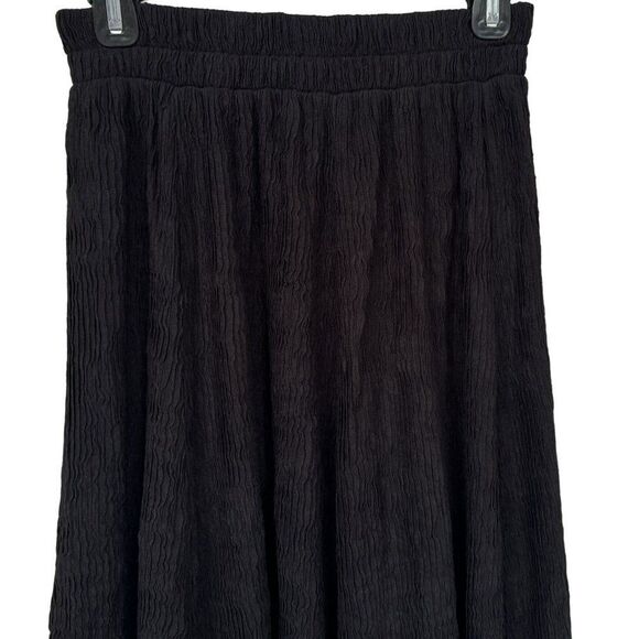 Rebecca Malone Black Pull-On Elastic Waist Crinkle Midi Skirt Sz M Machine Wash - Picture 2 of 3